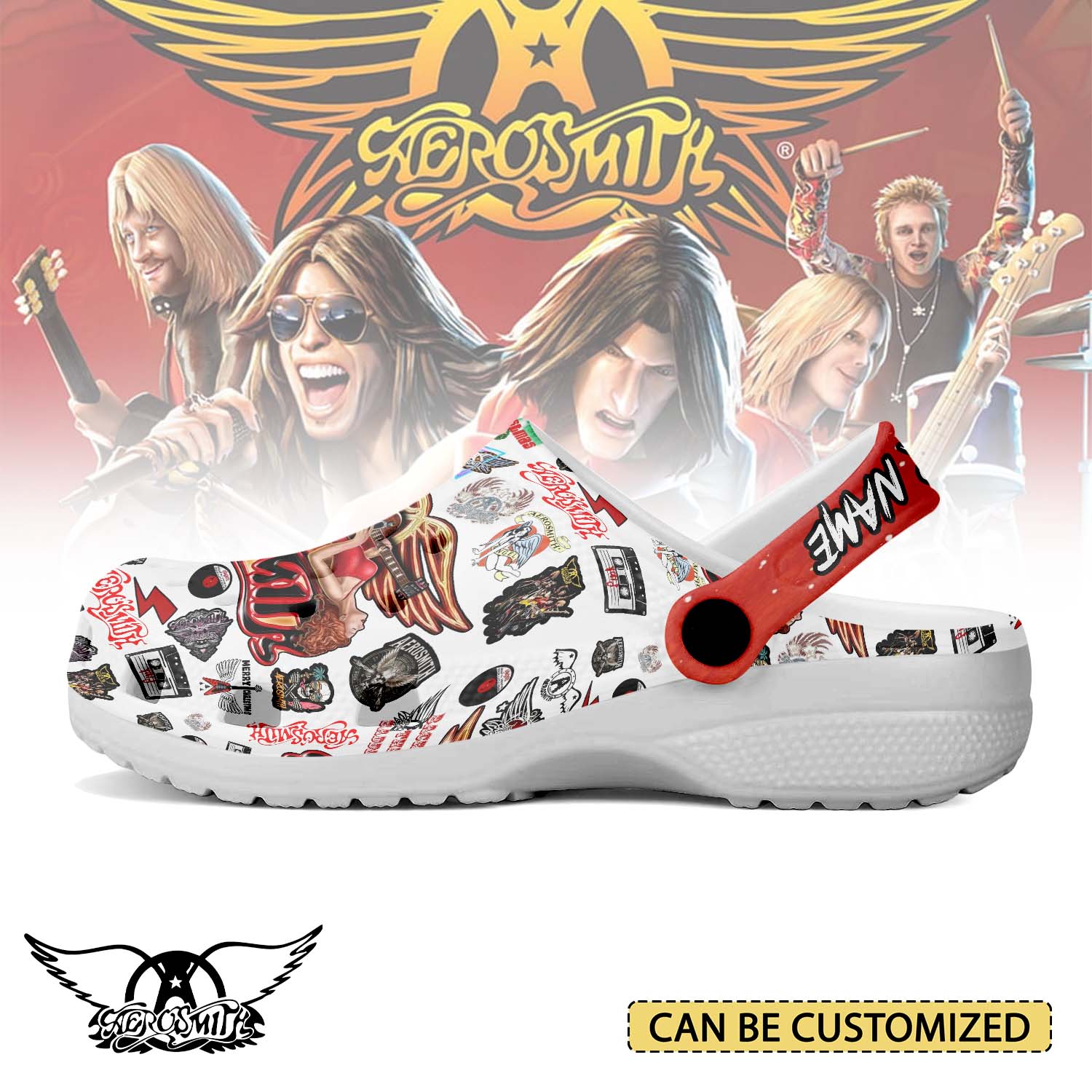 Merchidea Aerosmith x Christmas Crocs Crocband Clogs Shoes Comfortable For Men Women and Kids