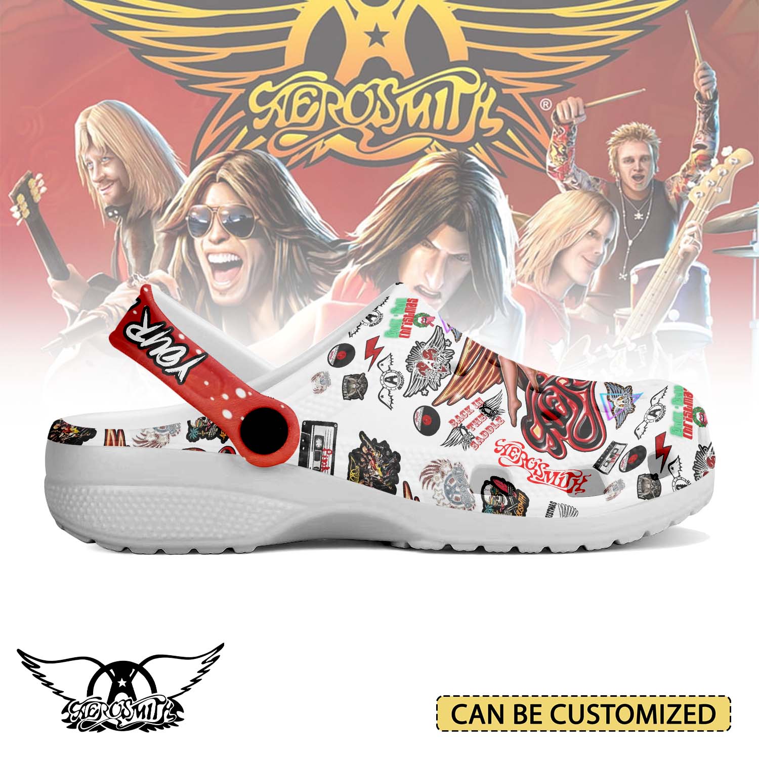 Merchidea Aerosmith x Christmas Crocs Crocband Clogs Shoes Comfortable For Men Women and Kids