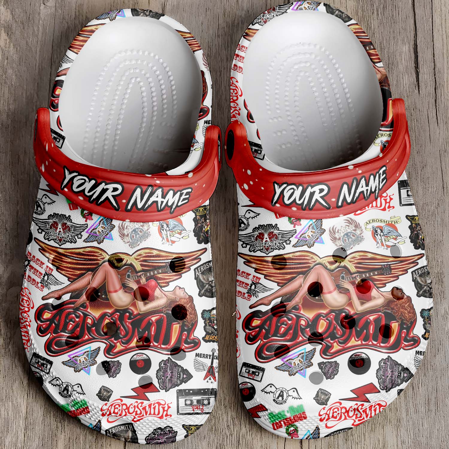 Merchidea Aerosmith x Christmas Crocs Crocband Clogs Shoes Comfortable For Men Women and Kids