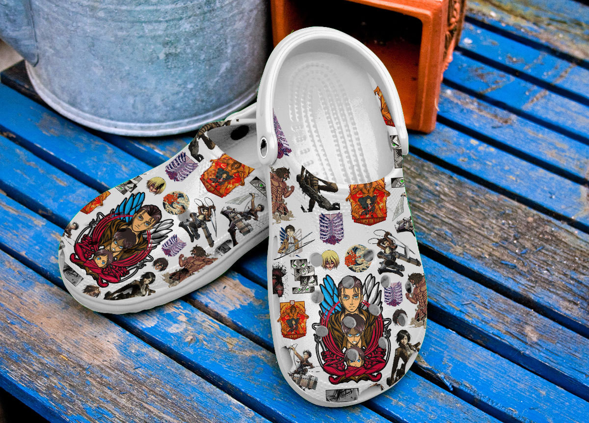 Merchidea Attack On Titan Anime Cartoon Premium Crocs Crocband Clogs Shoes Comfortable For Men Women and Kids