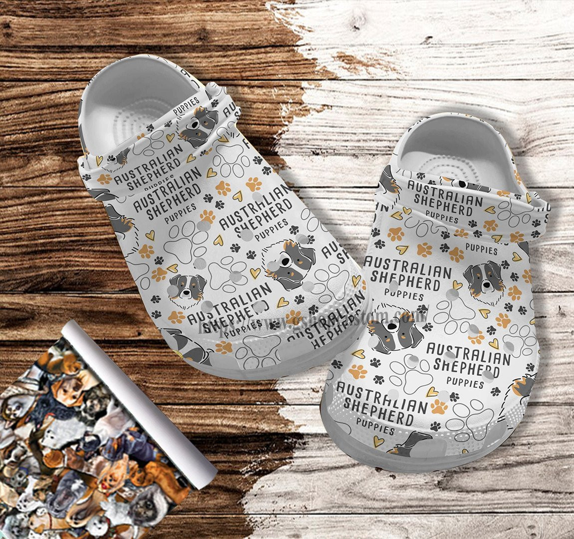 Merchidea Australian Sheperd Puppies Paws Croc Shoes Gift Men Women- Australian Sheperd Mom Shoes Croc Clogs Gift Birthday