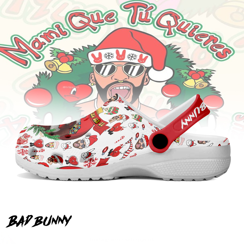 Merchidea Bad Bunny x Christmas Music Crocs Crocband Clogs Shoes Comfortable For Men Women and Kids