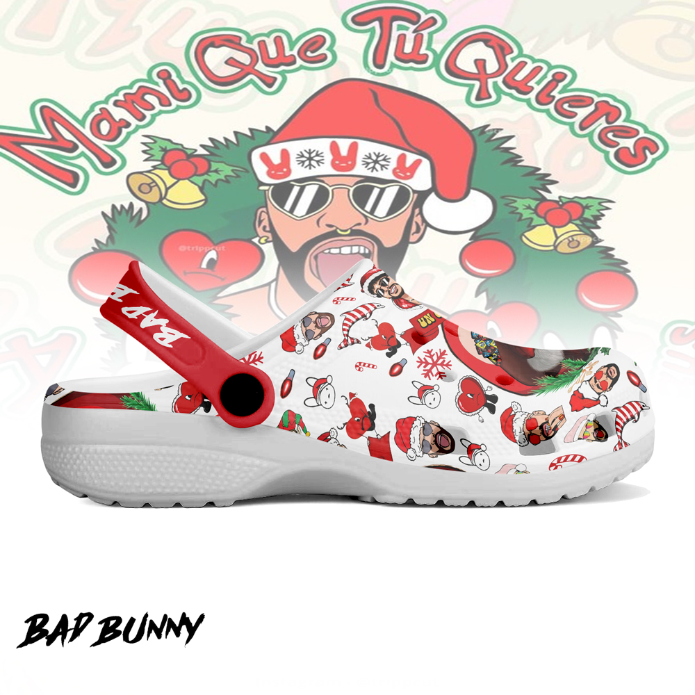 Merchidea Bad Bunny x Christmas Music Crocs Crocband Clogs Shoes Comfortable For Men Women and Kids