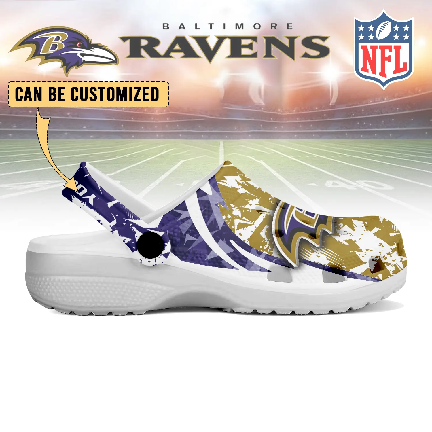 Merchidea Baltimore Ravens NFL Crocs Crocband Clogs Shoes Comfortable For Men Women and Kids