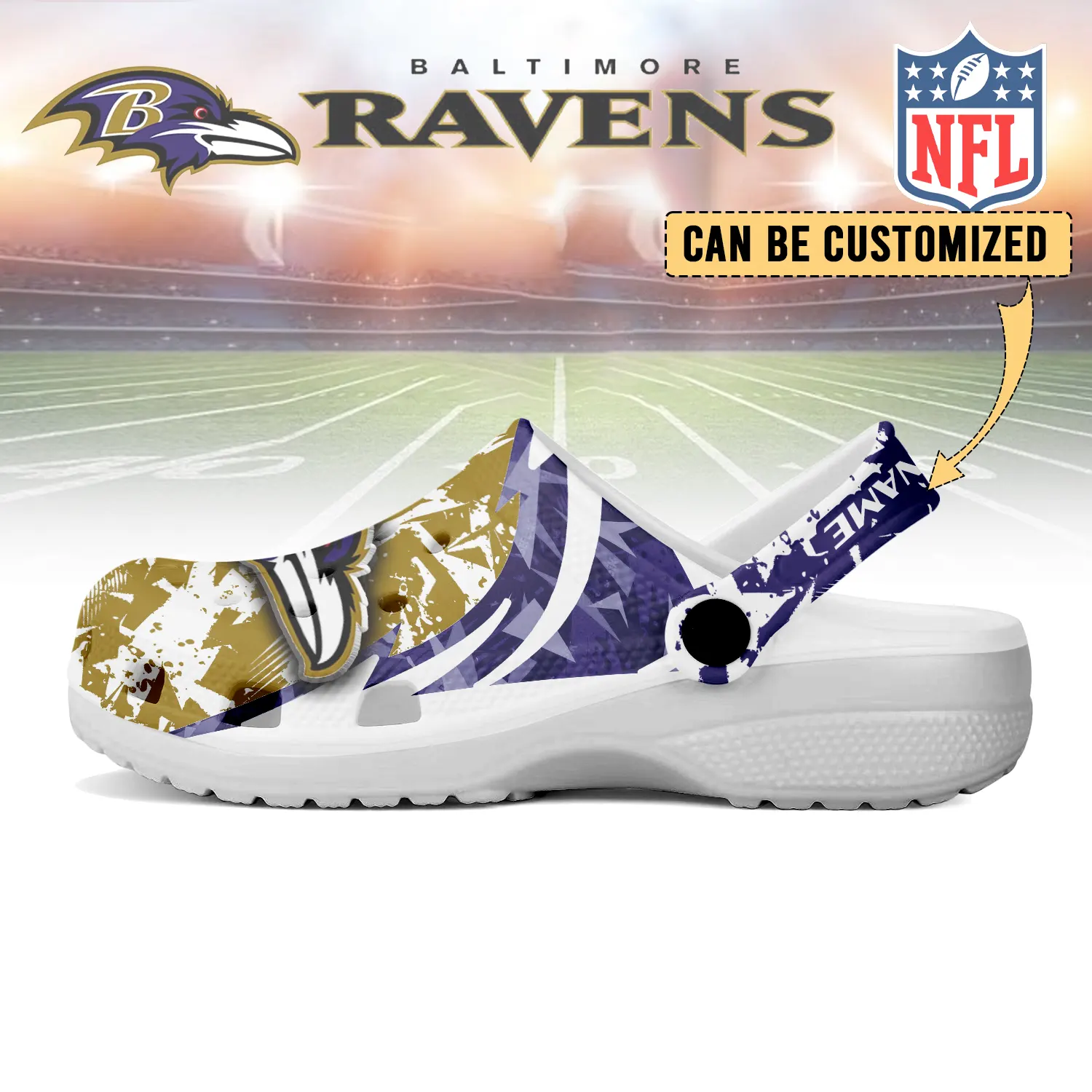 Merchidea Baltimore Ravens NFL Crocs Crocband Clogs Shoes Comfortable For Men Women and Kids