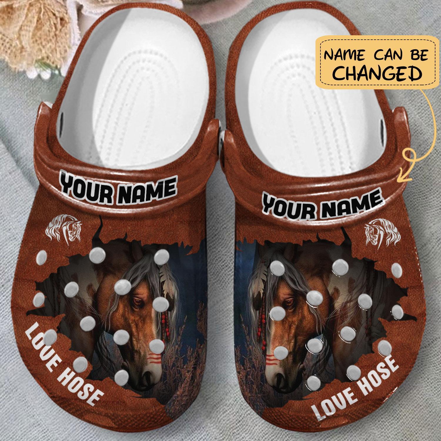 Merchidea Beautiful Horse Brown Crocs Crocband Clogs Shoes Comfortable For Men Women and Kids