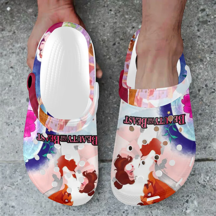 Merchidea Beauty And The Beast Cartoon Crocs Crocband Clogs Shoes Comfortable For Men Women and Kids