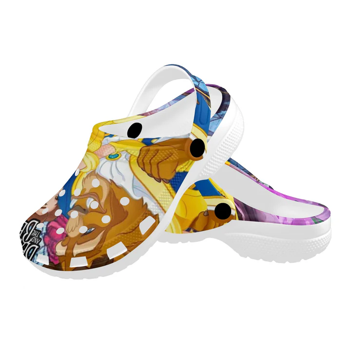 Merchidea Beauty And The Beast Cartoon Crocs Crocband Clogs Shoes Comfortable For Men Women and Kids