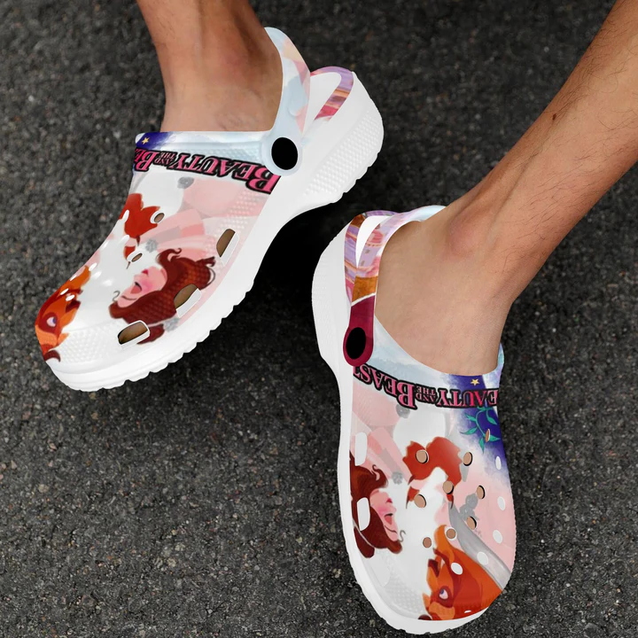 Merchidea Beauty And The Beast Cartoon Crocs Crocband Clogs Shoes Comfortable For Men Women and Kids