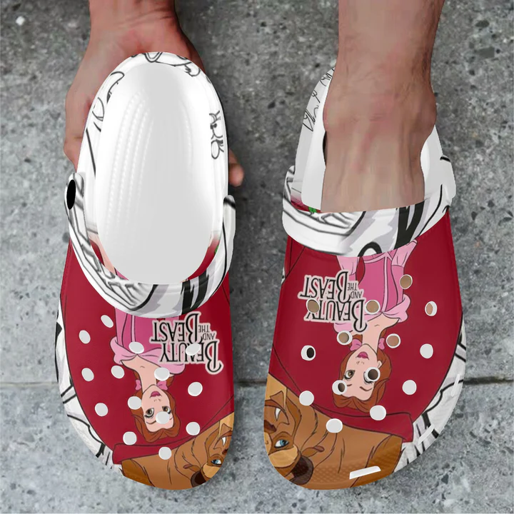 Merchidea Beauty And The Beast Cartoon Crocs Crocband Clogs Shoes Comfortable For Men Women and Kids