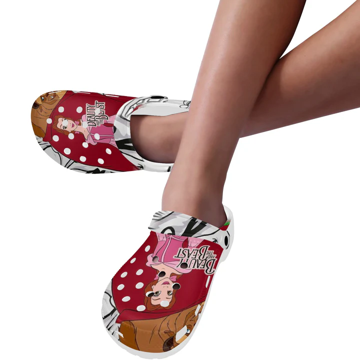Merchidea Beauty And The Beast Cartoon Crocs Crocband Clogs Shoes Comfortable For Men Women and Kids
