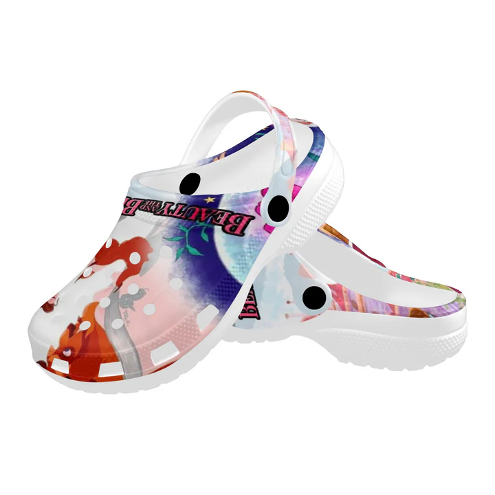 Merchidea Beauty And The Beast Cartoon Crocs Crocband Clogs Shoes Comfortable For Men Women and Kids