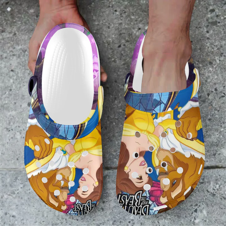 Merchidea Beauty And The Beast Cartoon Crocs Crocband Clogs Shoes Comfortable For Men Women and Kids