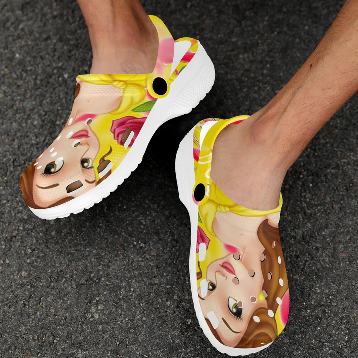 Merchidea Belle Beauty And The Beast Cartoon Crocs Crocband Clogs Shoes Comfortable For Men Women and Kids