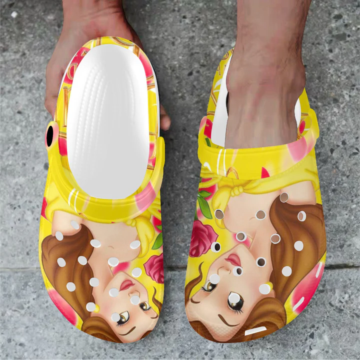 Merchidea Belle Beauty And The Beast Cartoon Crocs Crocband Clogs Shoes Comfortable For Men Women and Kids
