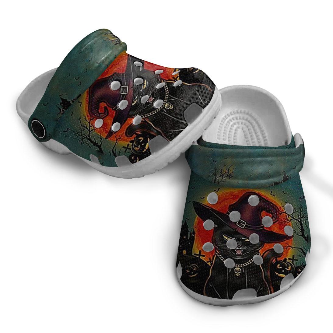 Merchidea Black Cat Halloween Crocs Crocband Clogs Shoes Comfortable For Men Women and Kids