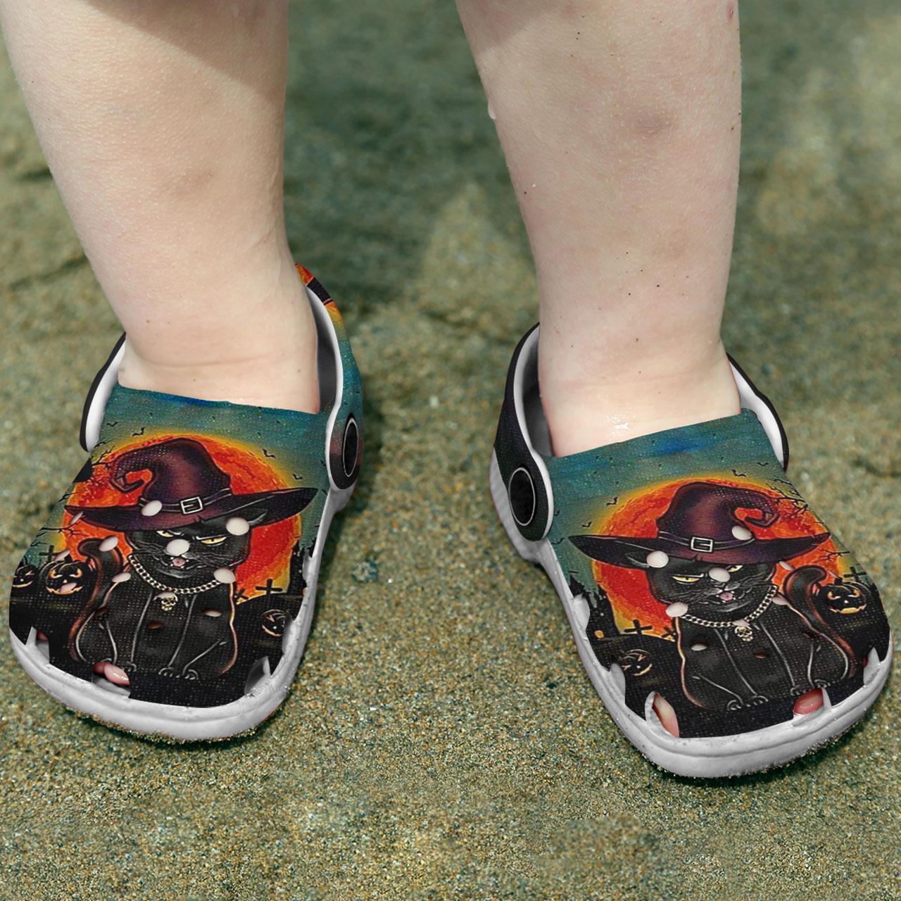 Merchidea Black Cat Halloween Crocs Crocband Clogs Shoes Comfortable For Men Women and Kids