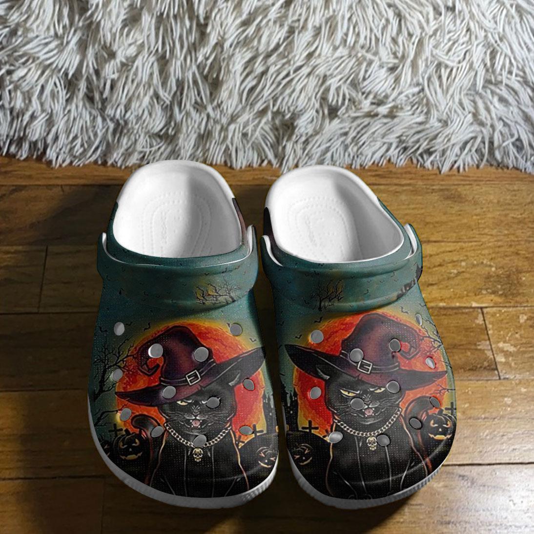 Merchidea Black Cat Halloween Crocs Crocband Clogs Shoes Comfortable For Men Women and Kids