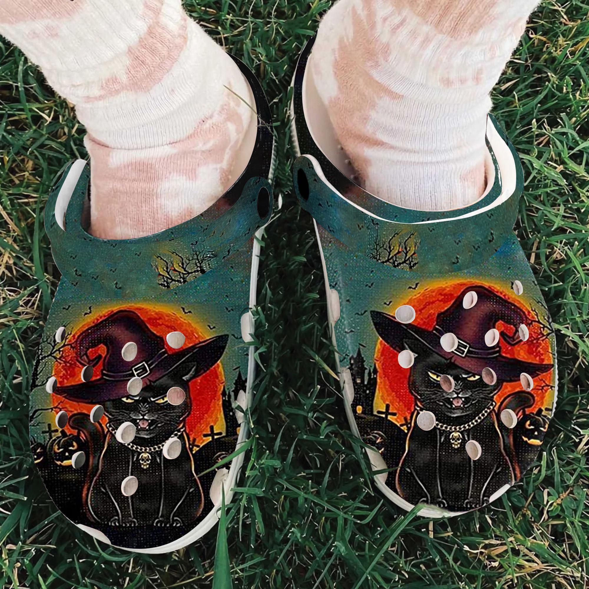 Merchidea Black Cat Halloween Crocs Crocband Clogs Shoes Comfortable For Men Women and Kids