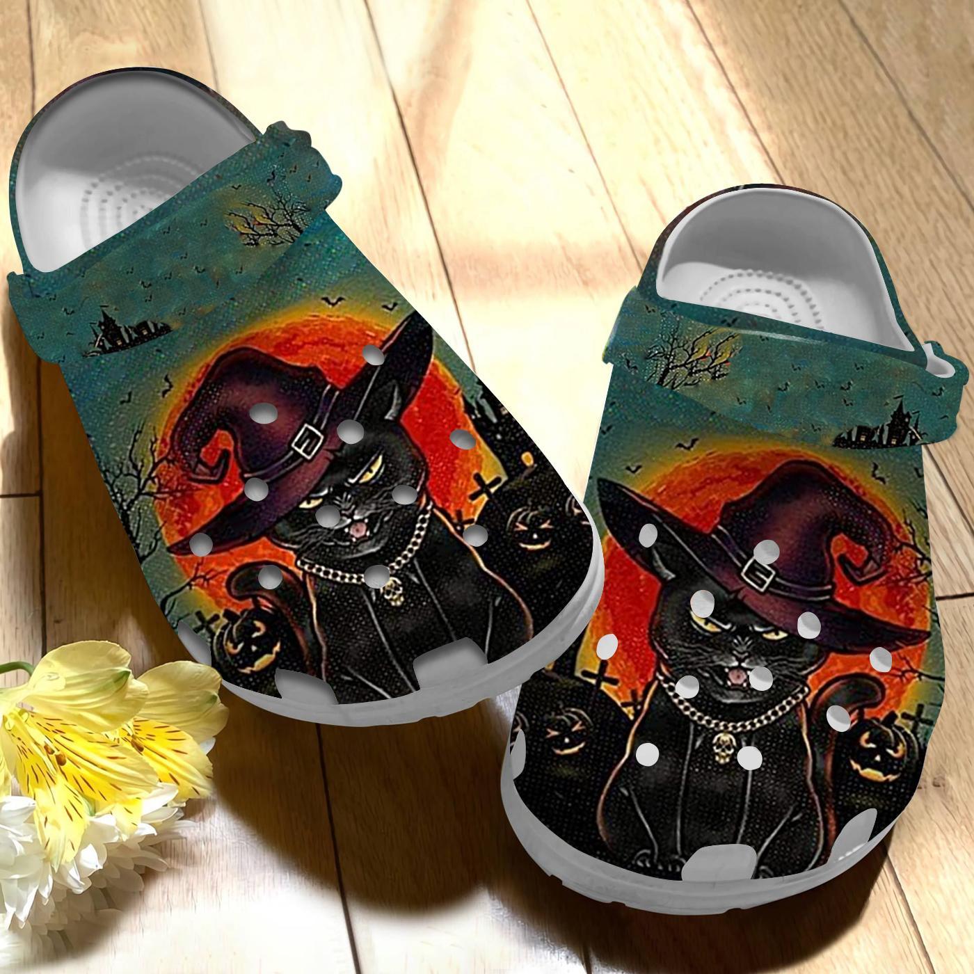 Merchidea Black Cat Halloween Crocs Crocband Clogs Shoes Comfortable For Men Women and Kids