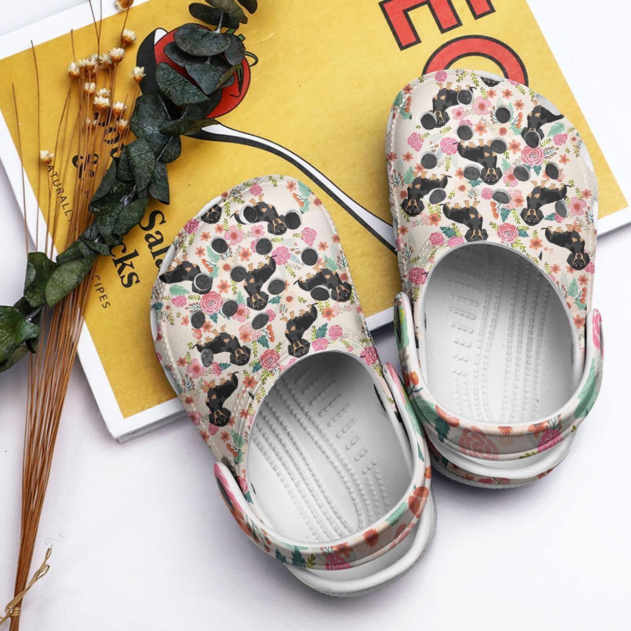 Merchidea Black Dachshund Floral Crocs Crocband Clogs Shoes Comfortable For Men Women and Kids