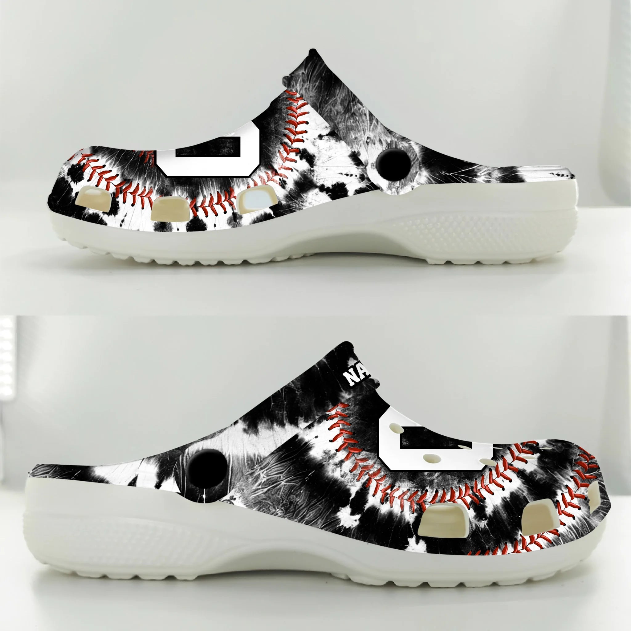 Merchidea Black Tie-Dye Baseball Sport Crocs Crocband Clogs Shoes Comfortable For Men Women and Kids