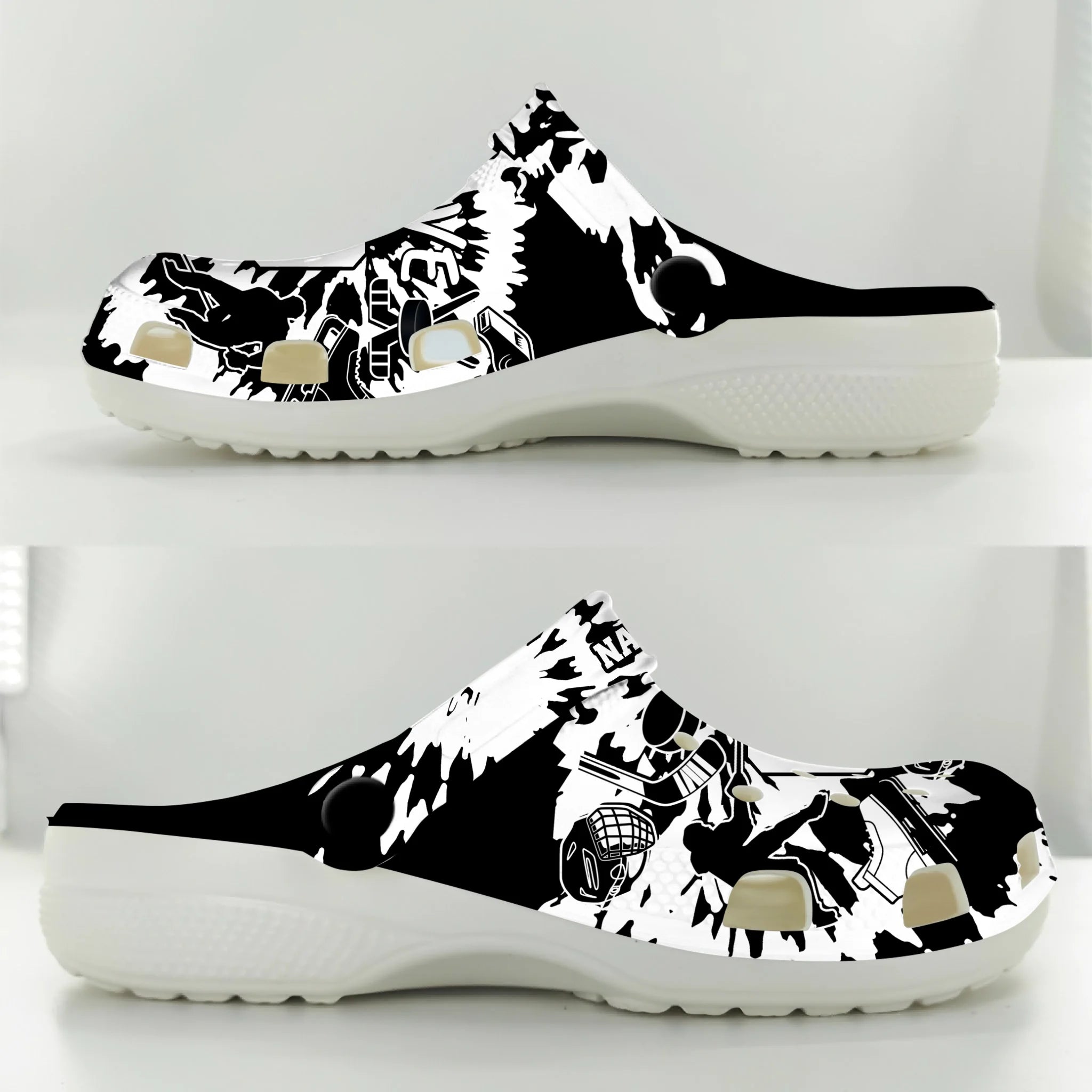 Merchidea Black Tie-Dye Ice Hockey Sport Crocs Crocband Clogs Shoes Comfortable For Men Women and Kids