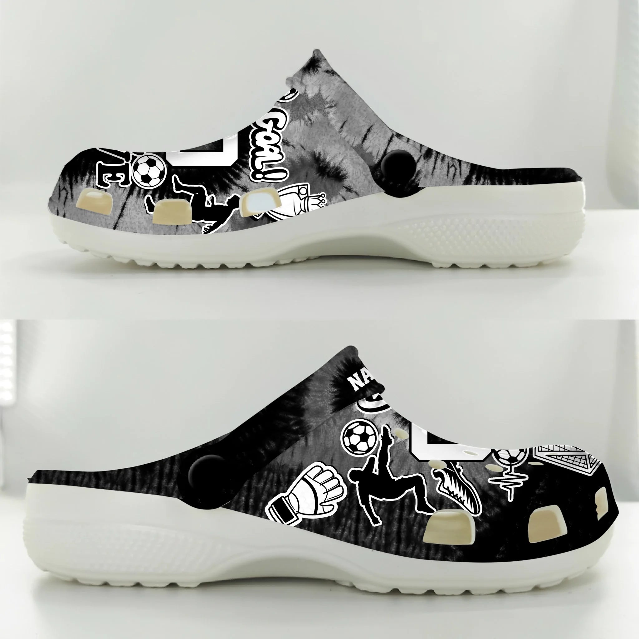 Merchidea Black Tie-Dye Soccer Sport Crocs Crocband Clogs Shoes Comfortable For Men Women and Kids