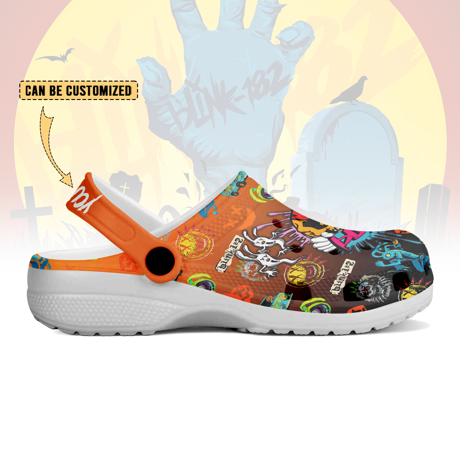 Merchidea Blink-182 x Halloween Crocs Crocband Clogs Shoes Comfortable For Men Women and Kids