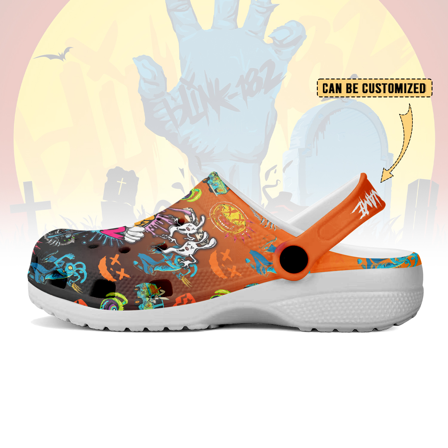 Merchidea Blink-182 x Halloween Crocs Crocband Clogs Shoes Comfortable For Men Women and Kids