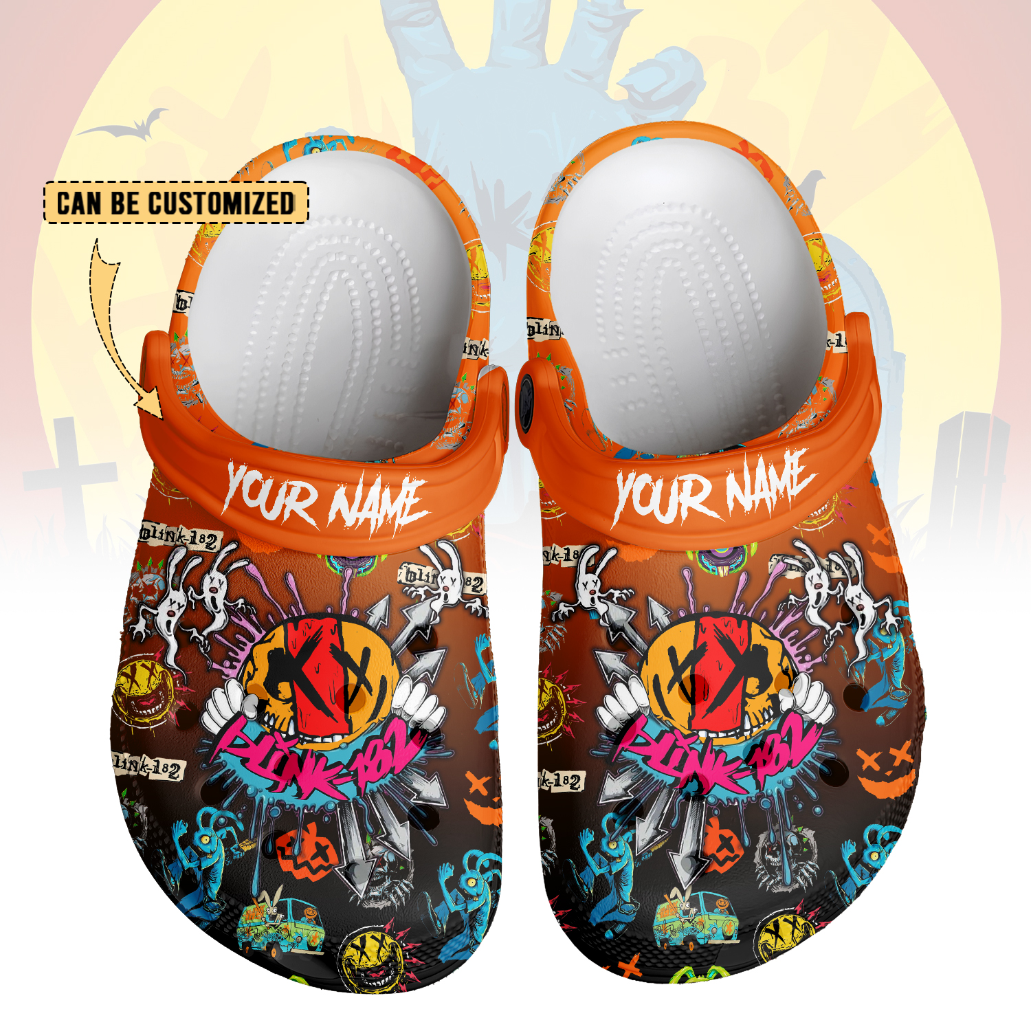 Merchidea Blink-182 x Halloween Crocs Crocband Clogs Shoes Comfortable For Men Women and Kids