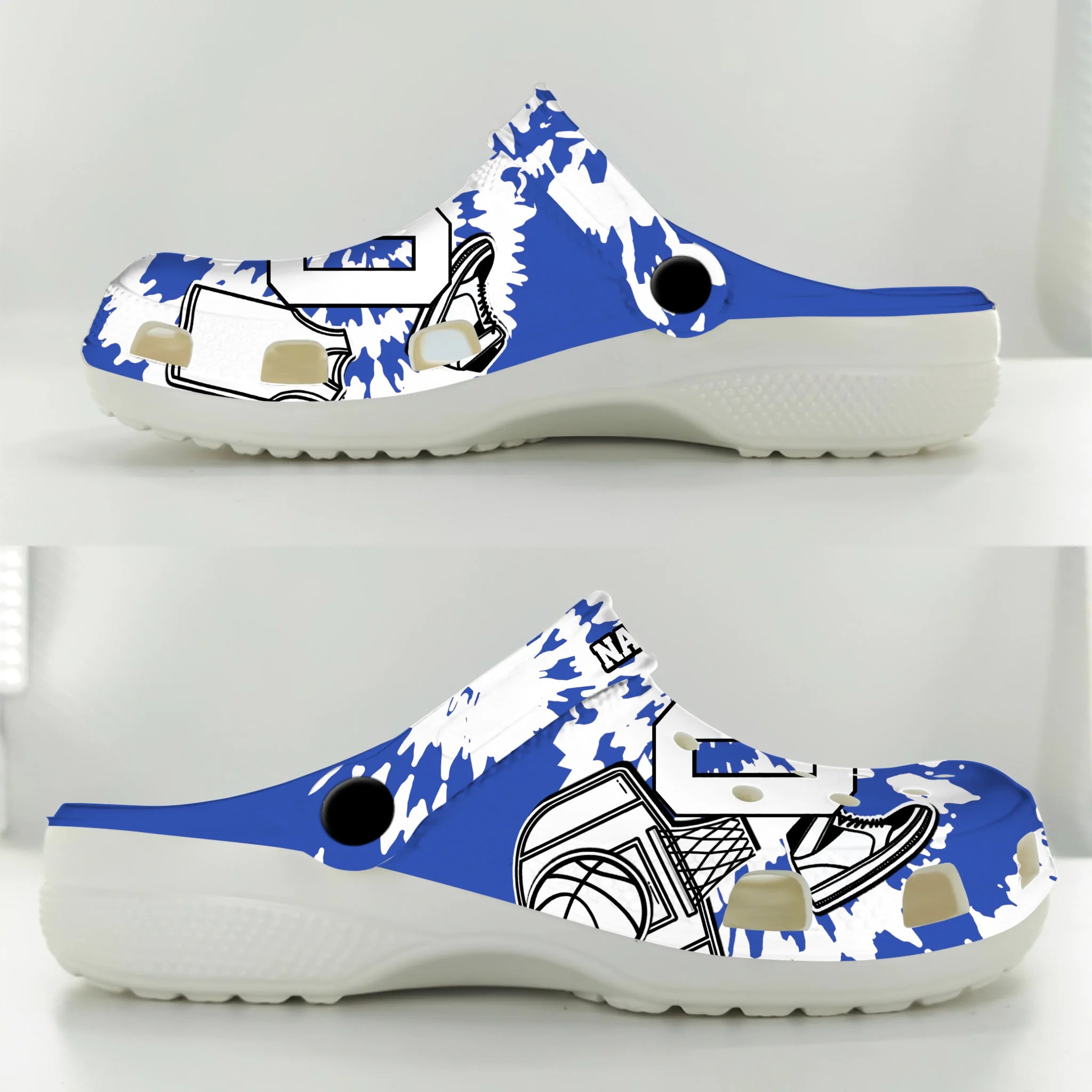 Merchidea Blue Tie-Dye Basketball Sport Crocs Crocband Clogs Shoes Comfortable For Men Women and Kids