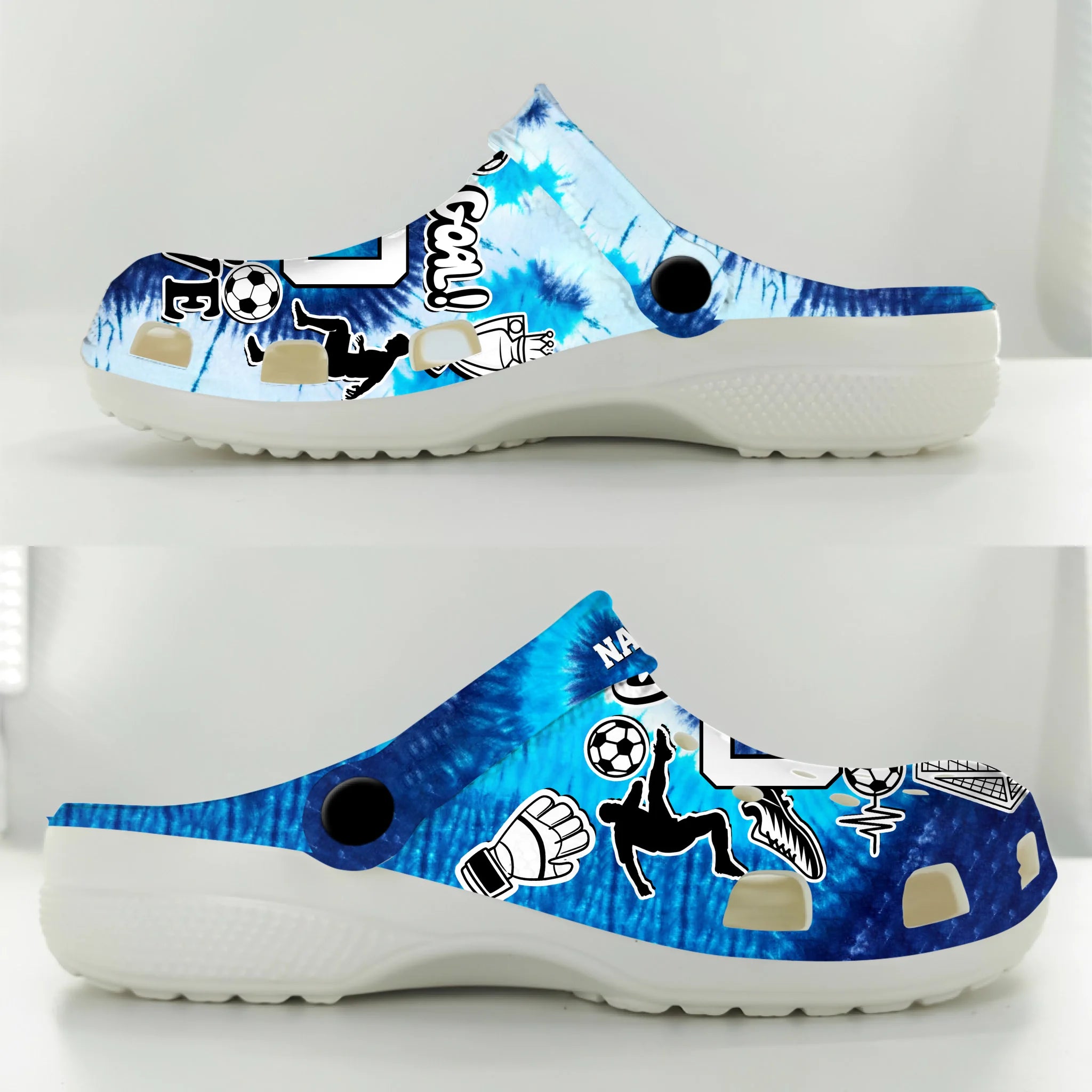 Merchidea Blue Tie-Dye Soccer Sport Crocs Crocband Clogs Shoes Comfortable For Men Women and Kids