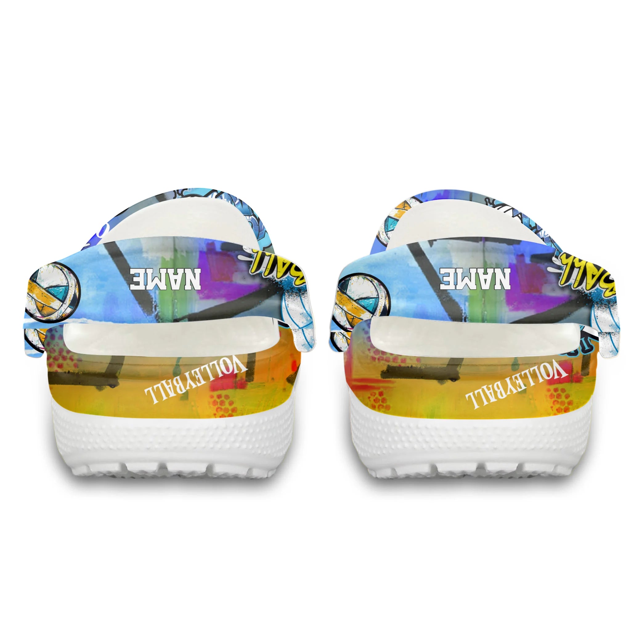 Merchidea Blue Yellow Graffiti Volleyball Sport Crocs Crocband Clogs Shoes Comfortable For Men Women and Kids