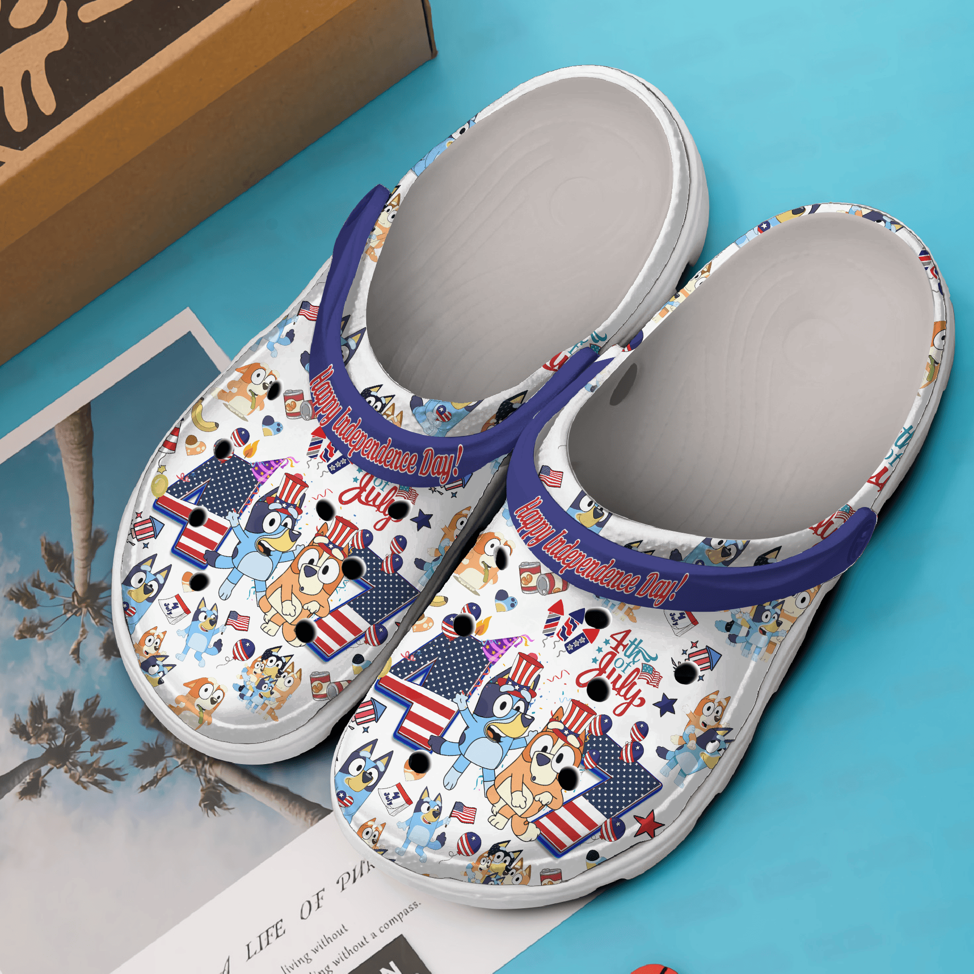Merchidea Bluey Happy Independence Day Cartoon Crocs Crocband Clogs Shoes Comfortable For Men Women and Kids
