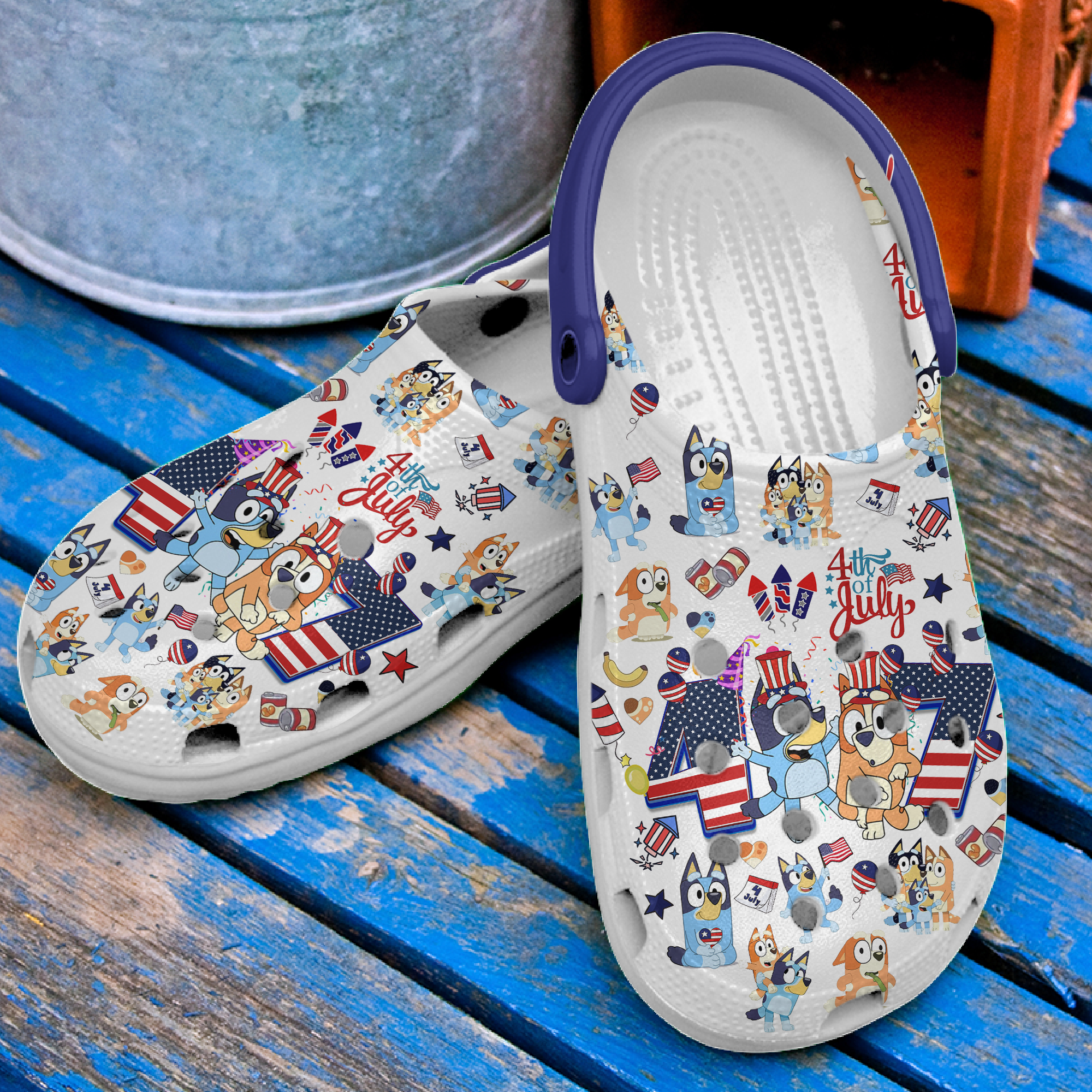 Merchidea Bluey Happy Independence Day Cartoon Crocs Crocband Clogs Shoes Comfortable For Men Women and Kids