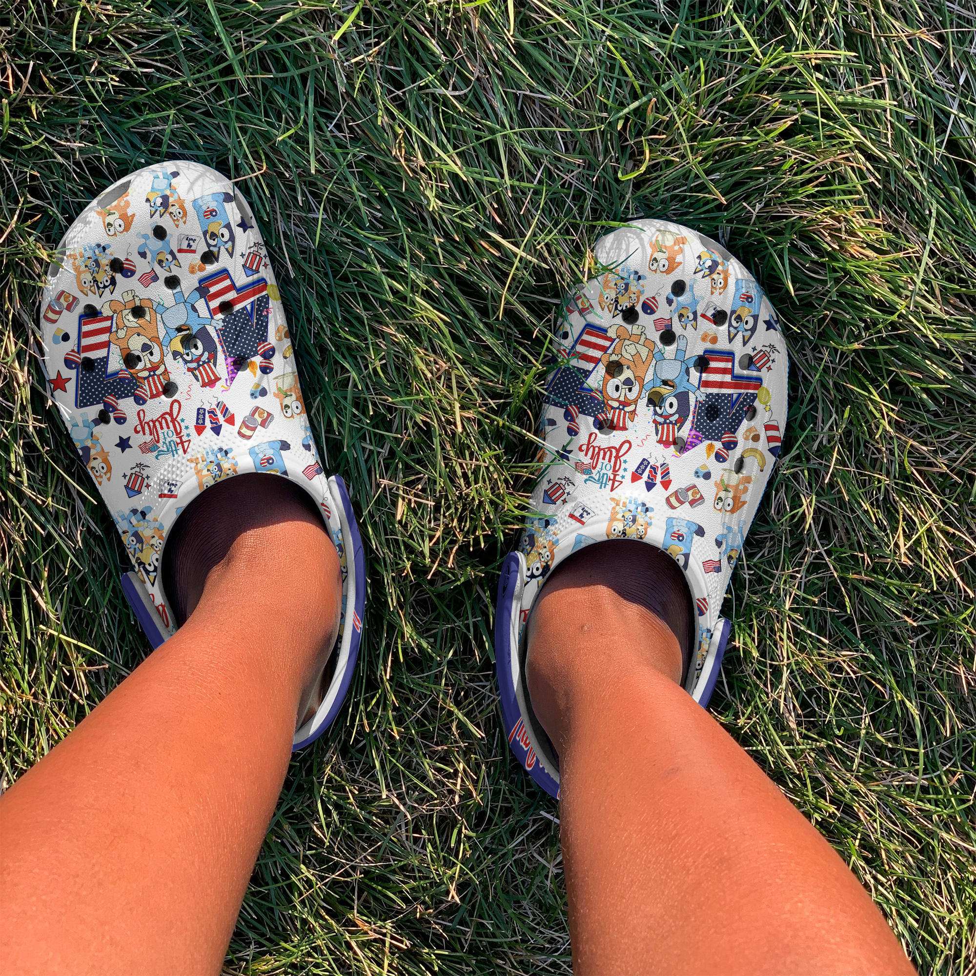 Merchidea Bluey Happy Independence Day Cartoon Crocs Crocband Clogs Shoes Comfortable For Men Women and Kids