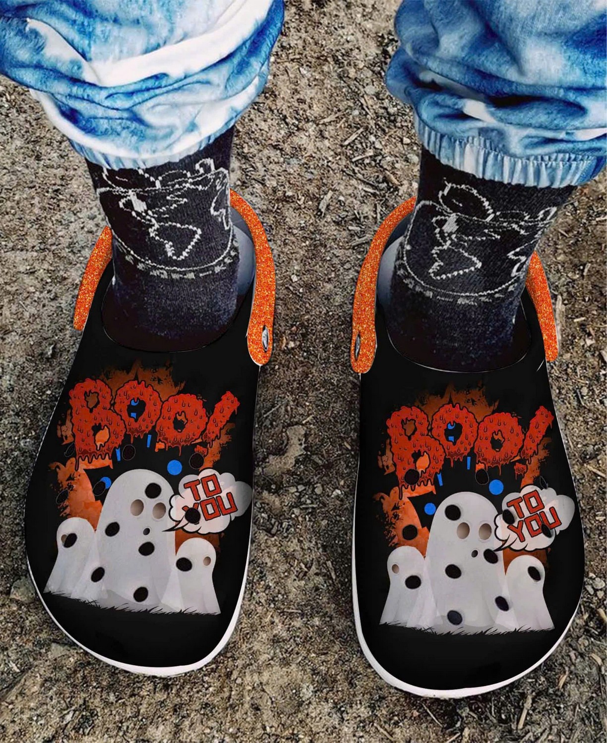 Merchidea Boo To You Halloween Funny Ghost Crocs Crocband Clogs Shoes Comfortable For Men Women and Kids
