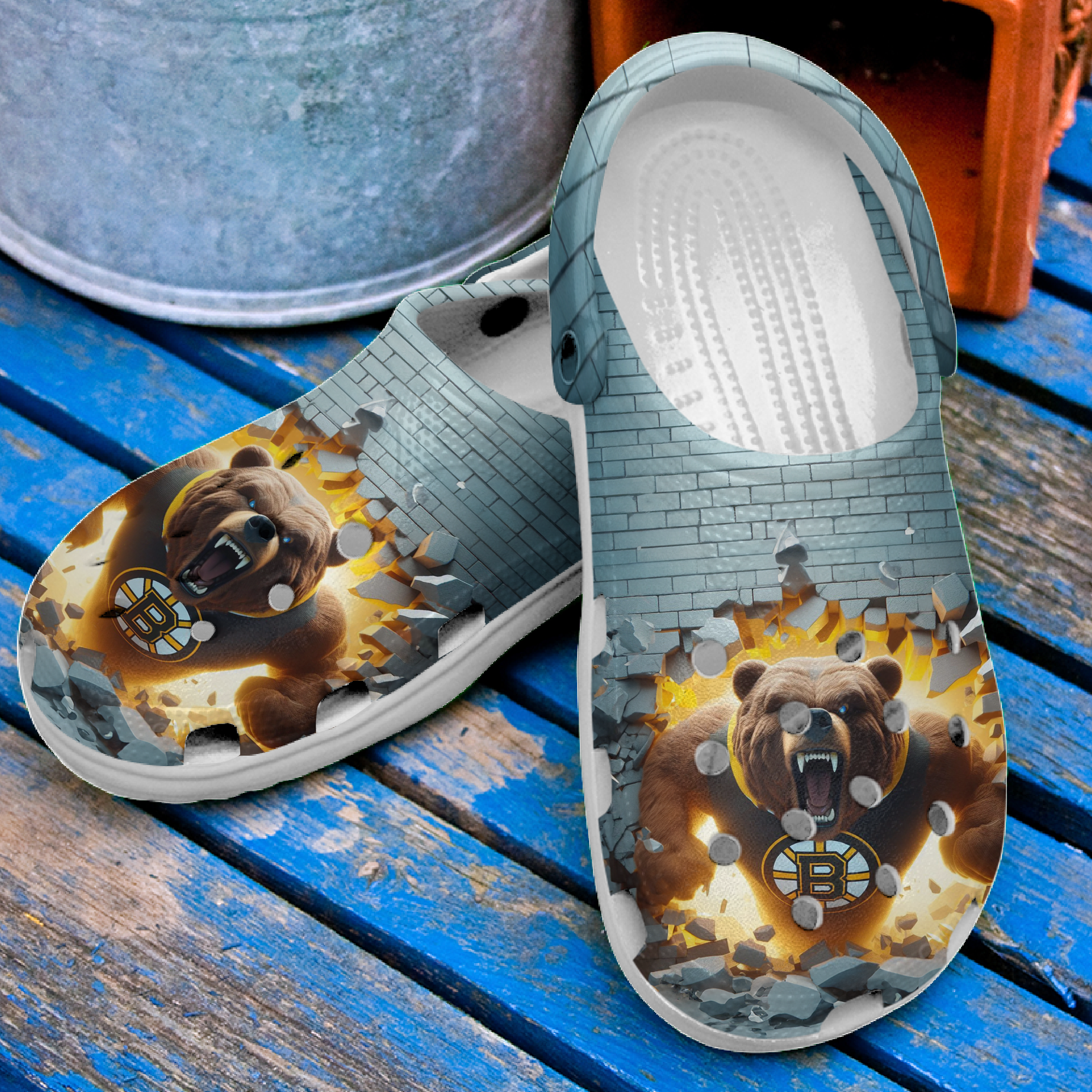 Merchidea Boston Bruins NHL Sport Crocs Crocband Clogs Shoes Comfortable For Men Women and Kids