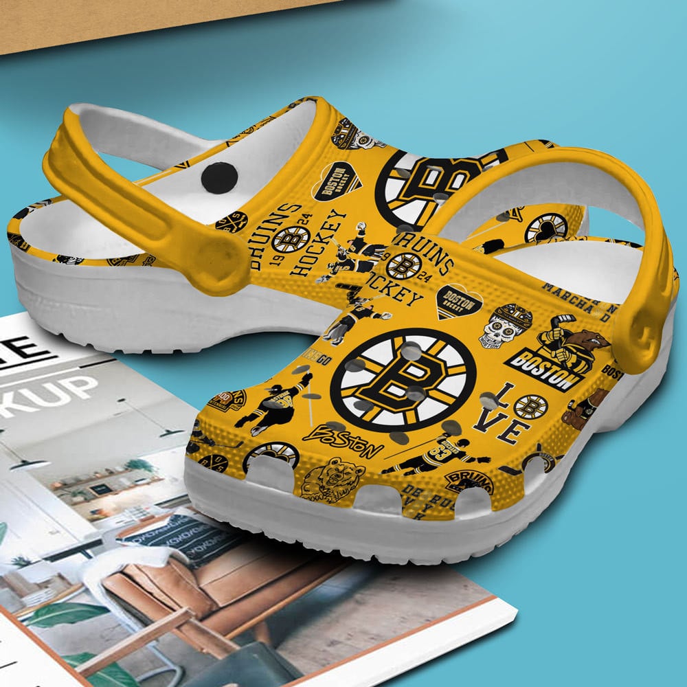 Merchidea Boston Bruins NHL Sport Crocs Crocband Clogs Shoes Comfortable For Men Women and Kids