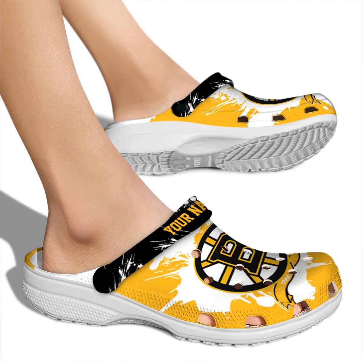 Merchidea Boston Bruins NHL Sport Crocs Crocband Clogs Shoes Comfortable For Men Women and Kids
