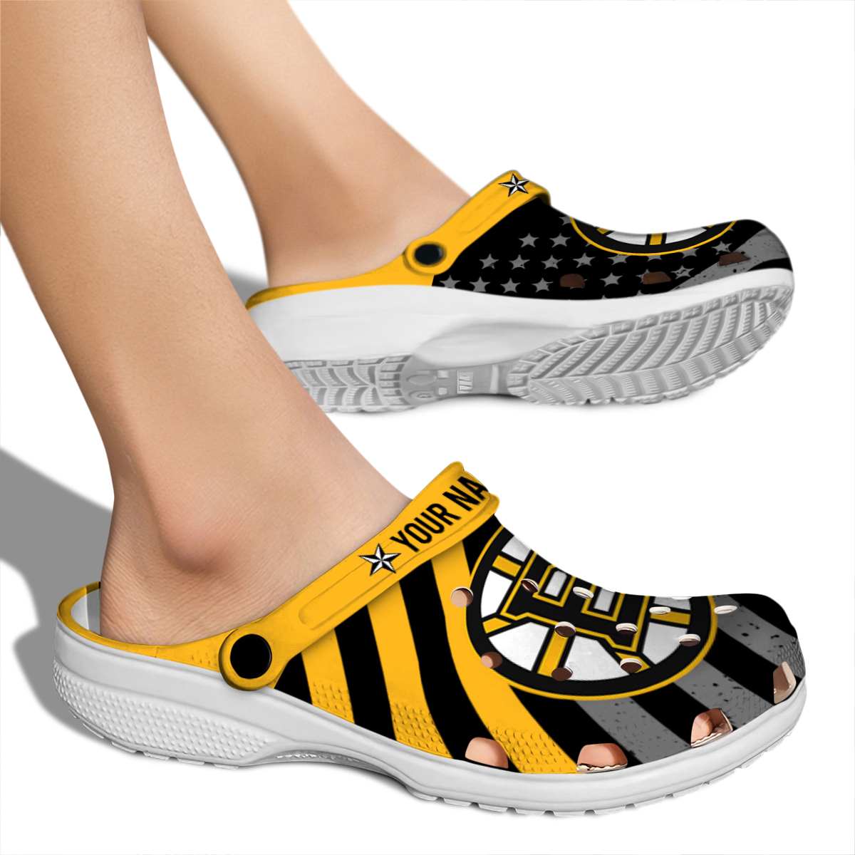 Merchidea Boston Bruins NHL Sport Crocs Crocband Clogs Shoes Comfortable For Men Women and Kids