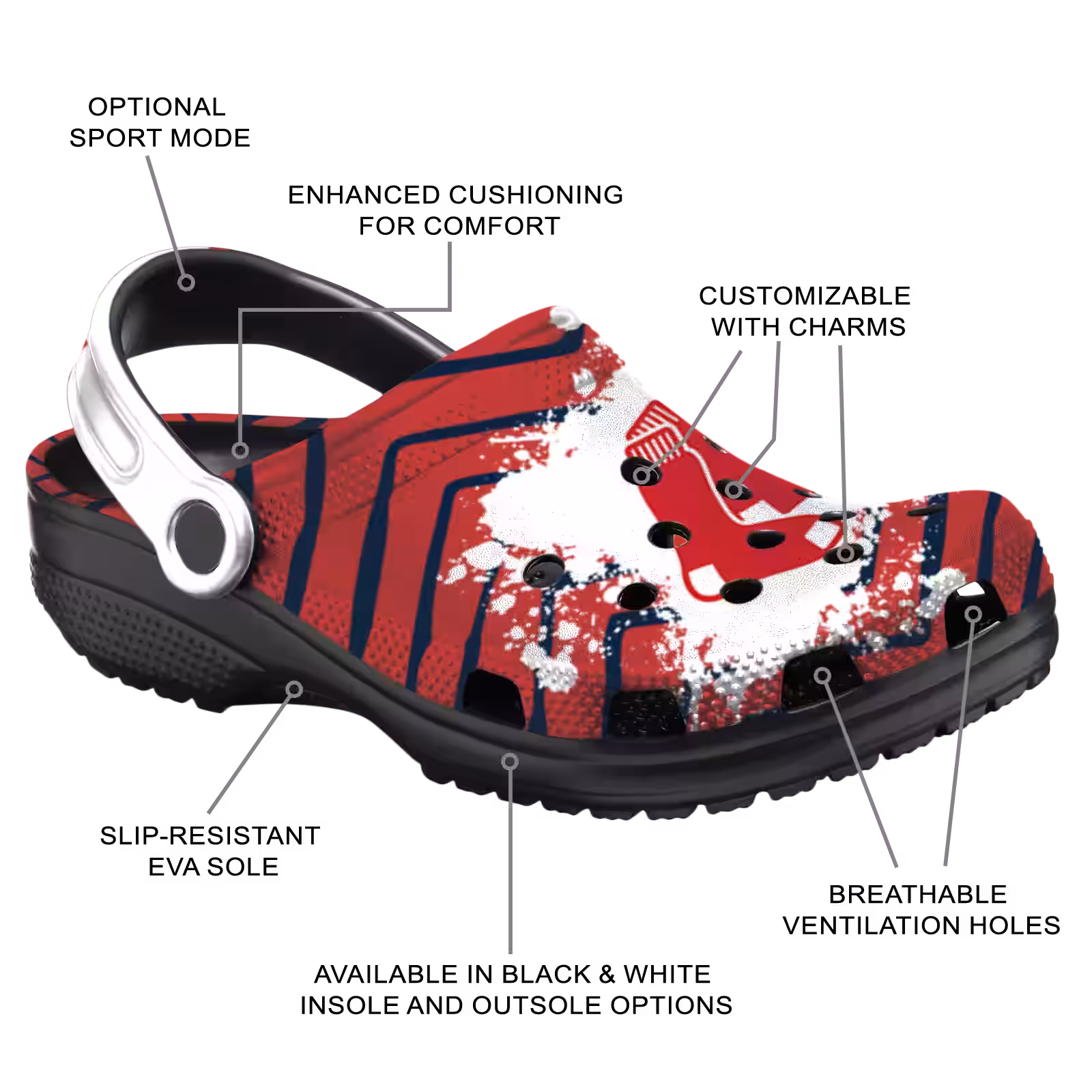 Merchidea Boston Red Sox MLB Sport Crocs Crocband Clogs Shoes Comfortable For Men Women and Kids