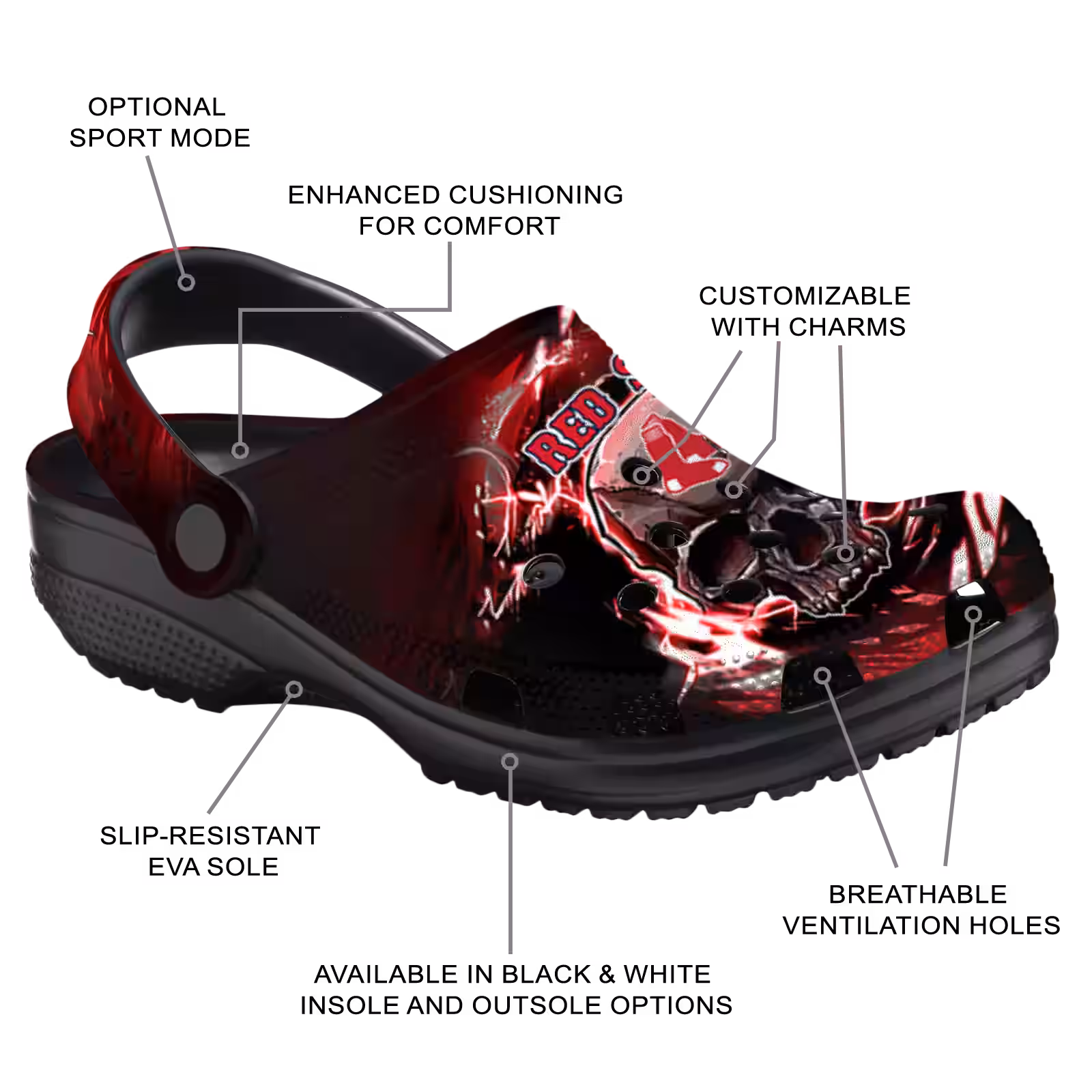 Merchidea Boston Red Sox MLB Sport Crocs Crocband Clogs Shoes Comfortable For Men Women and Kids