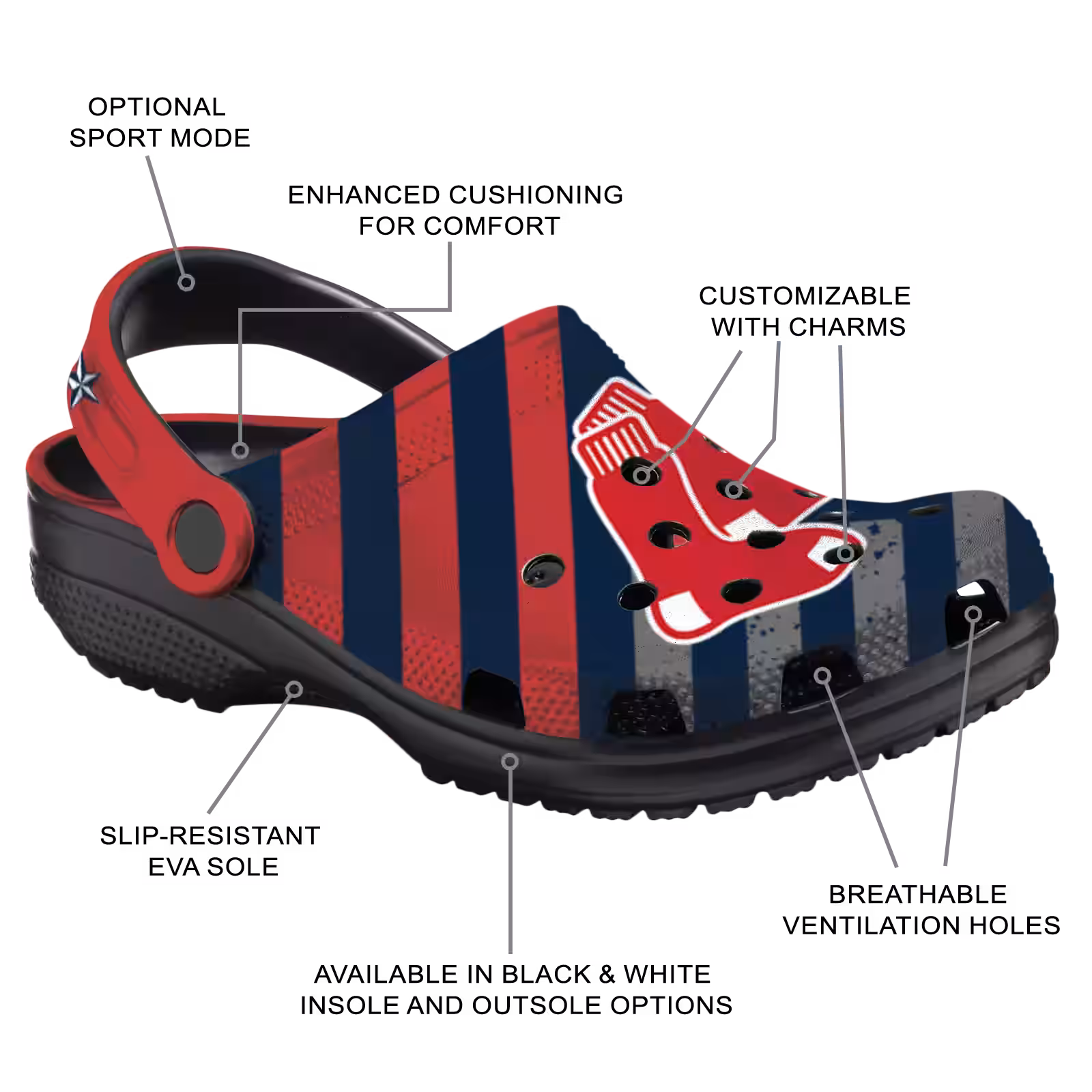 Merchidea Boston Red Sox MLB Sport Crocs Crocband Clogs Shoes Comfortable For Men Women and Kids
