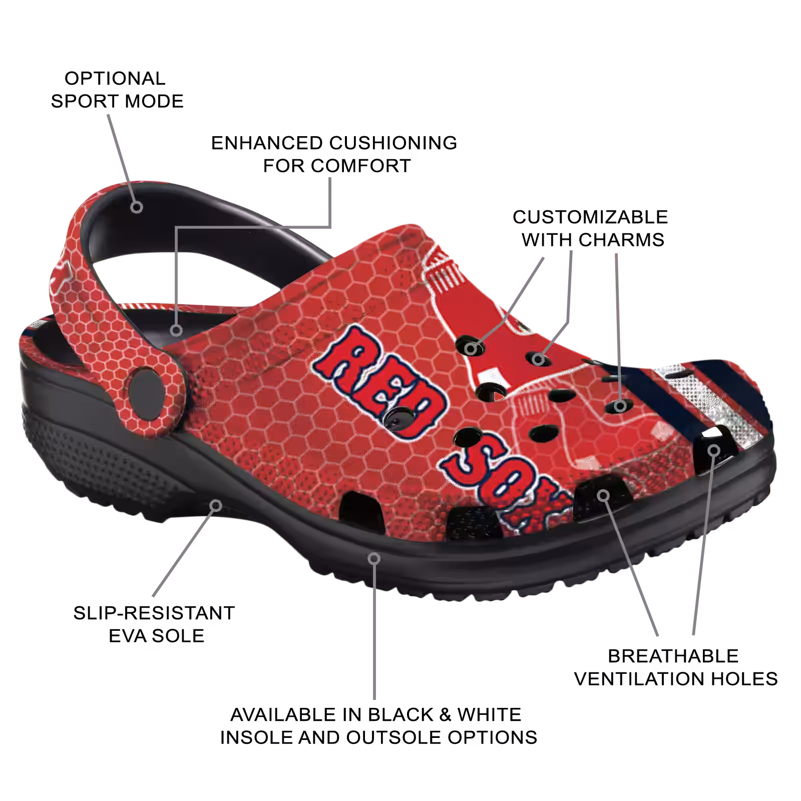 Merchidea Boston Red Sox MLB Sport Crocs Crocband Clogs Shoes Comfortable For Men Women and Kids