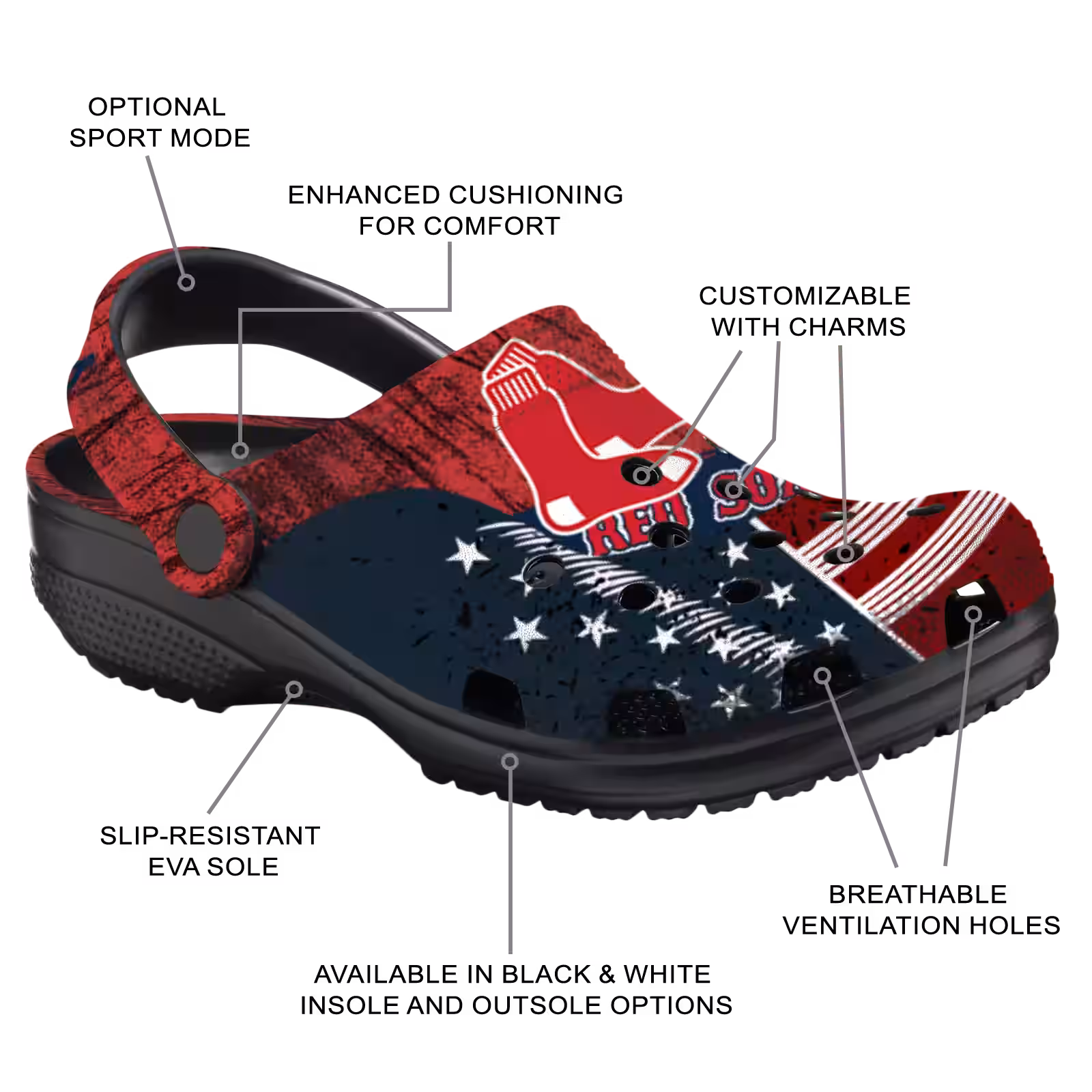 Merchidea Boston Red Sox MLB Sport Crocs Crocband Clogs Shoes Comfortable For Men Women and Kids