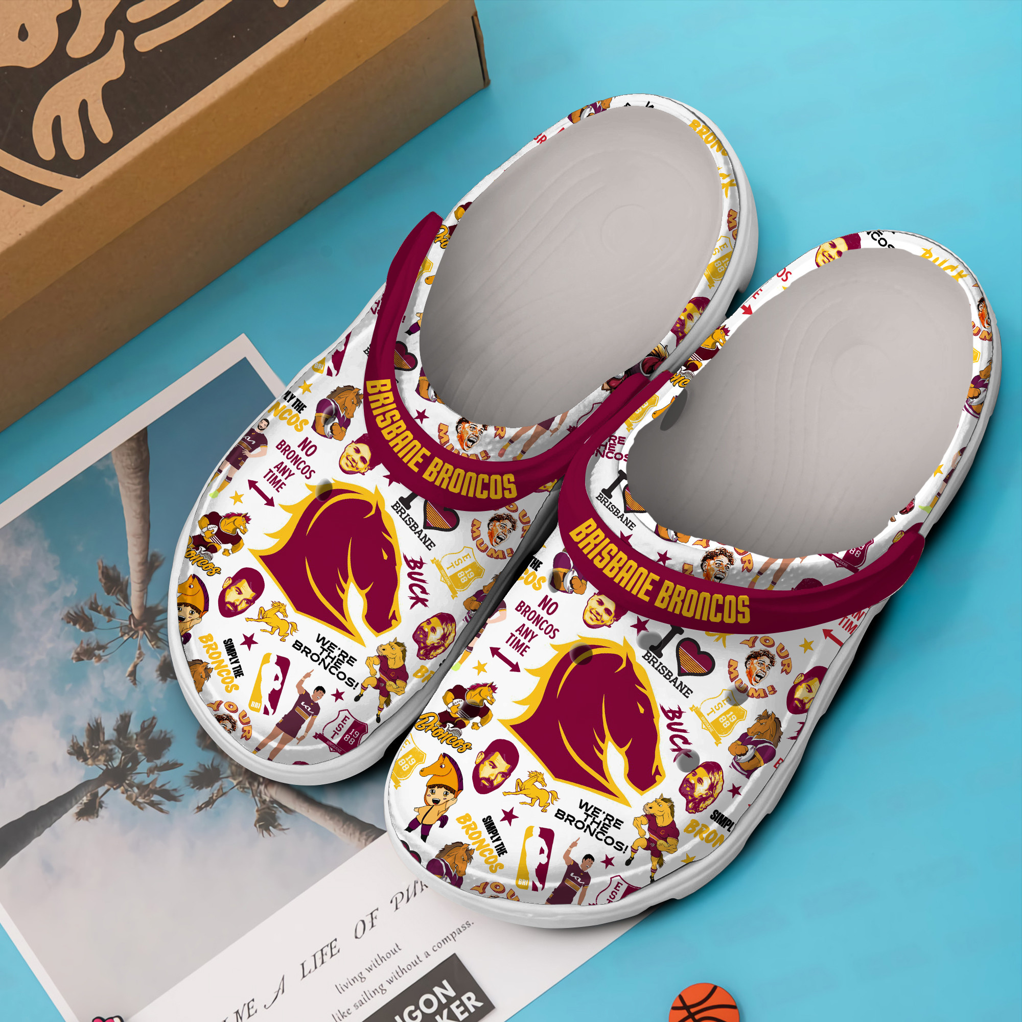 Merchidea Brisbane Broncos NRL Sport Crocs Crocband Clogs Shoes Comfortable For Men Women and Kids