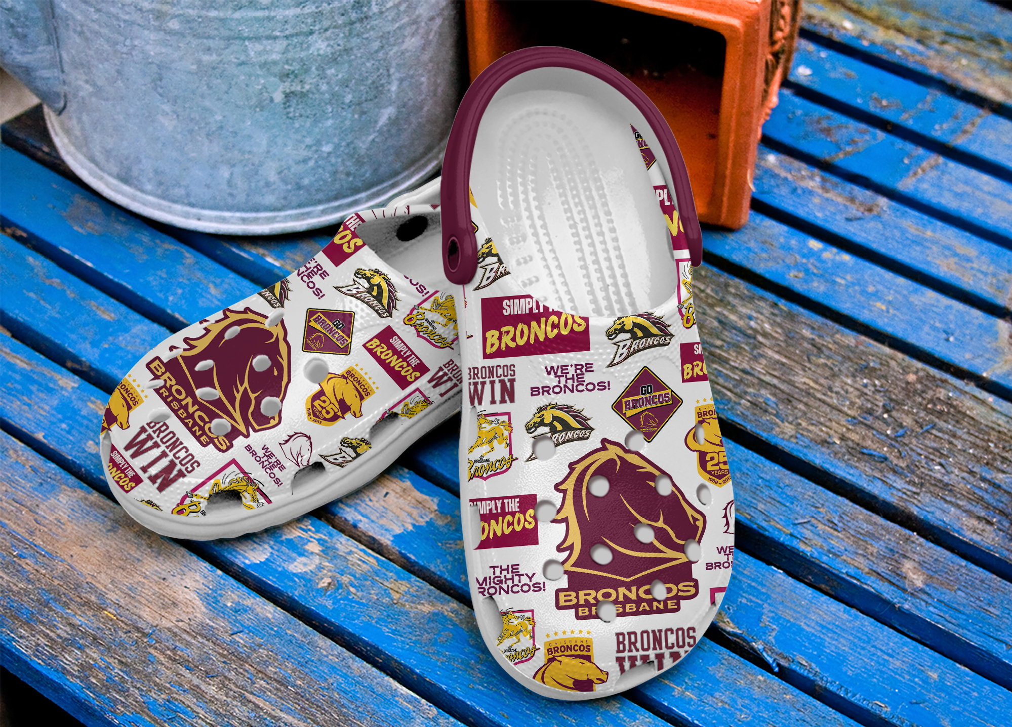 Merchidea Brisbane Broncos NRL Sport Crocs Crocband Clogs Shoes Comfortable For Men Women and Kids