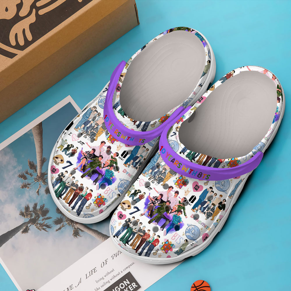 Merchidea BTS 10 Years With BTS Band Music Crocs Crocband Clogs Shoes Comfortable For Men Women and Kids